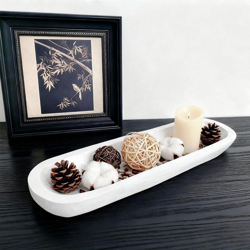 BEDAZE Wooden Dough Bowls Decorative，Rustic Bread Long Bowls Decor Wood Tray, Hand Carved For Table Centerpiece Decor, Home Decor(20 * 6 * 2 inch white) - Image 1